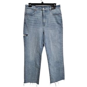 NWT Express Straight Super High Rise Distressed Denim Jeans Women's 14 Bohemian‎